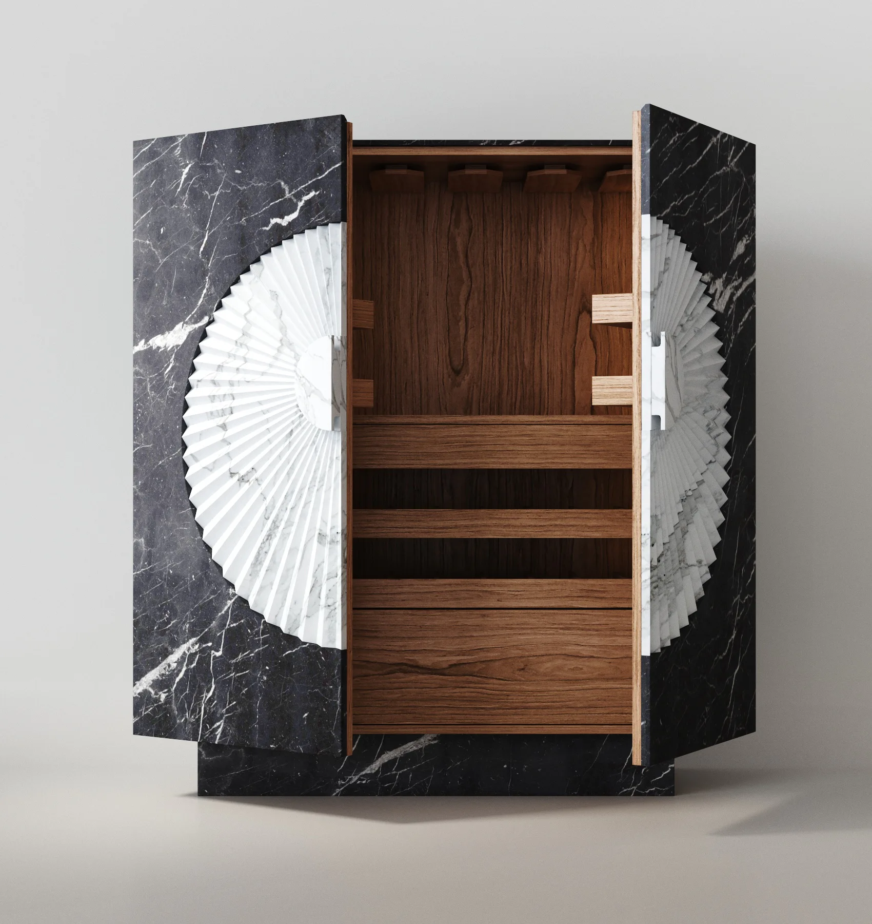 Viyalo Steinbarschrank mit geöffneten Türen