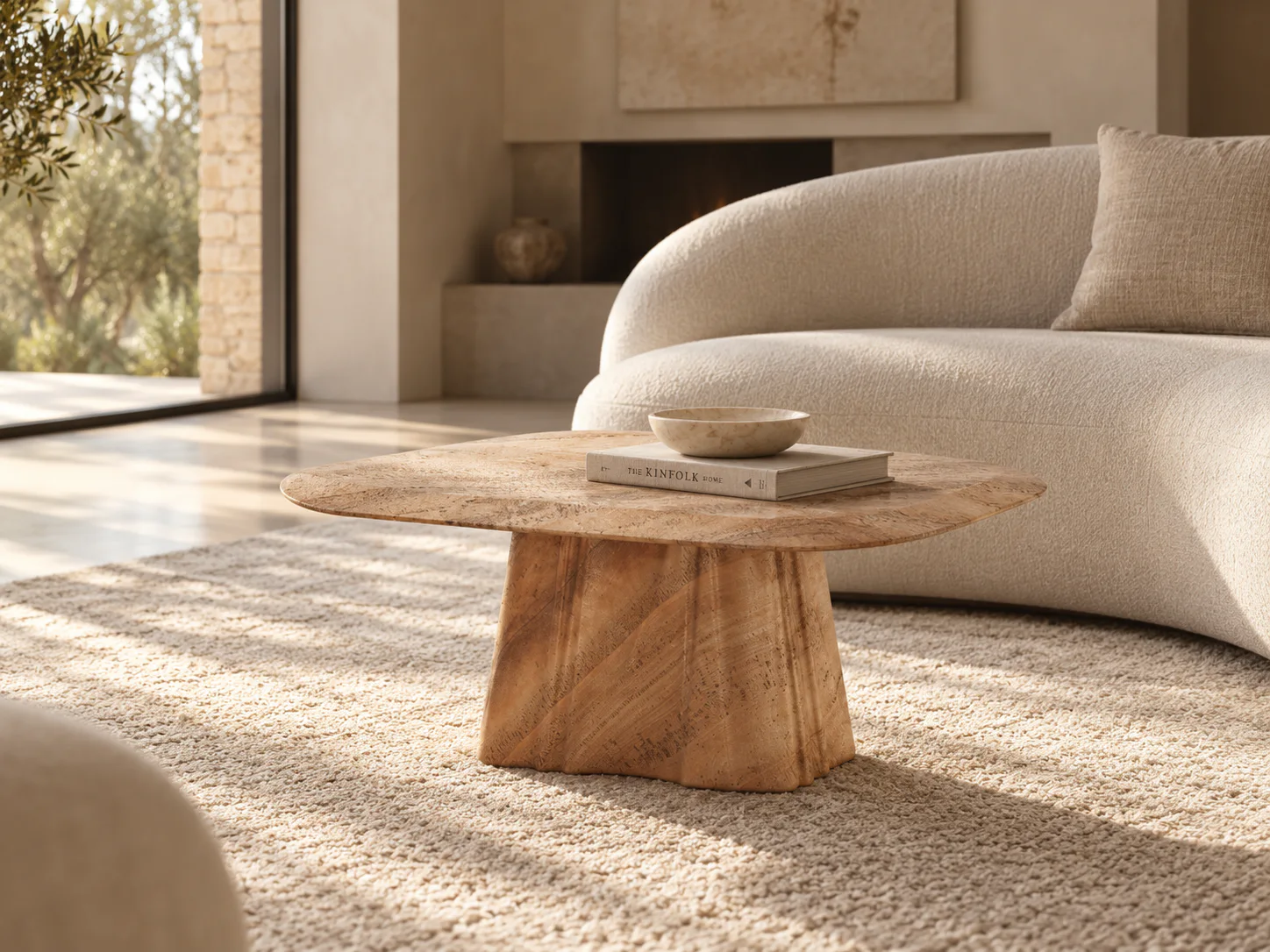 Wave stone coffee table with a curved top