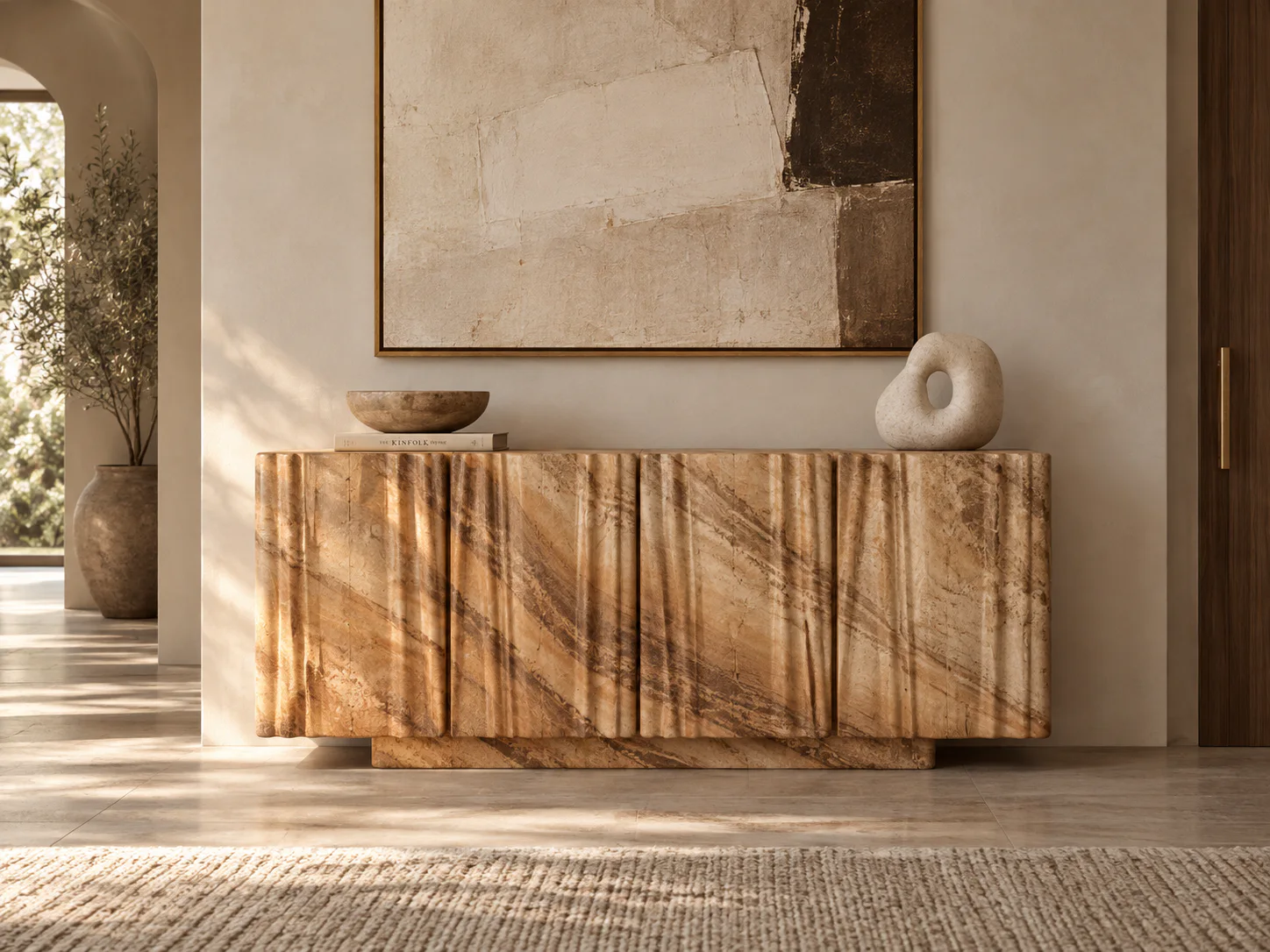 Wave stone sideboard with a sculpted front